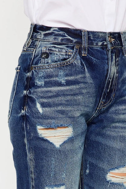 Kancan High Rise Distressed Mom Fit Jeans - Blu Lotus Boutique