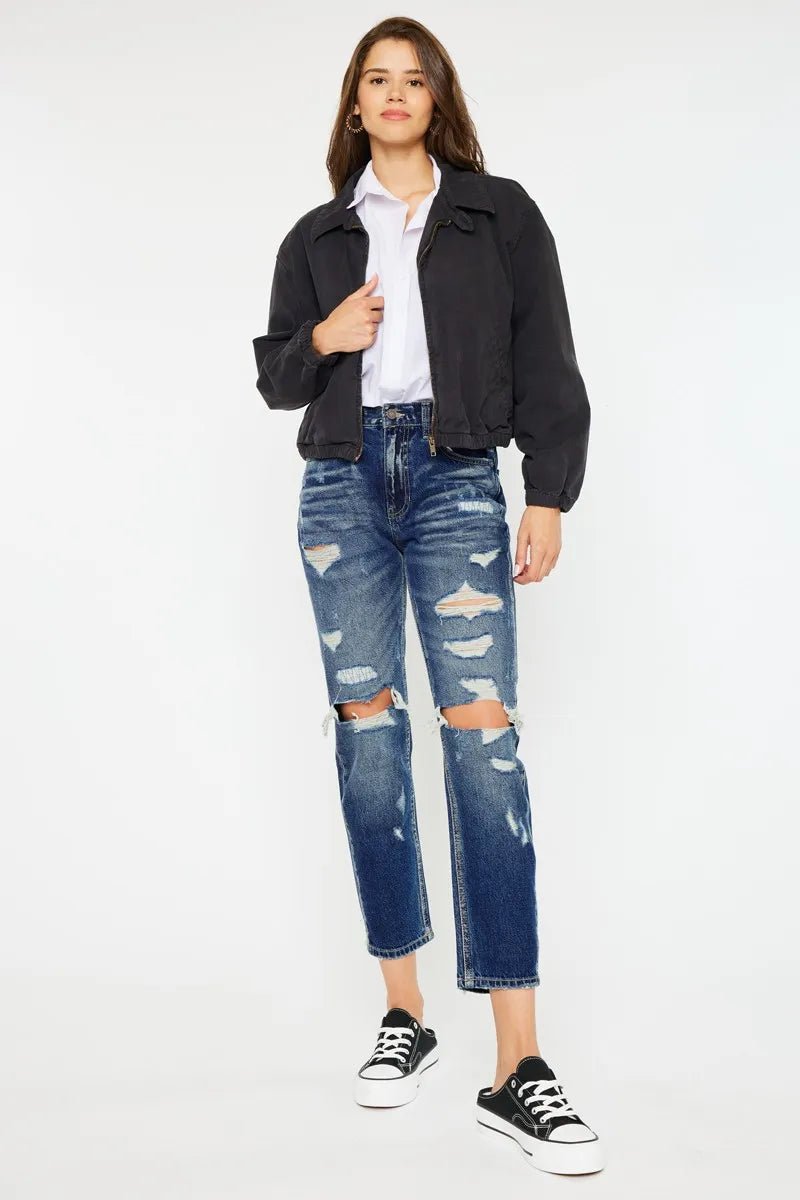 Kancan High Rise Distressed Mom Fit Jeans - Blu Lotus Boutique