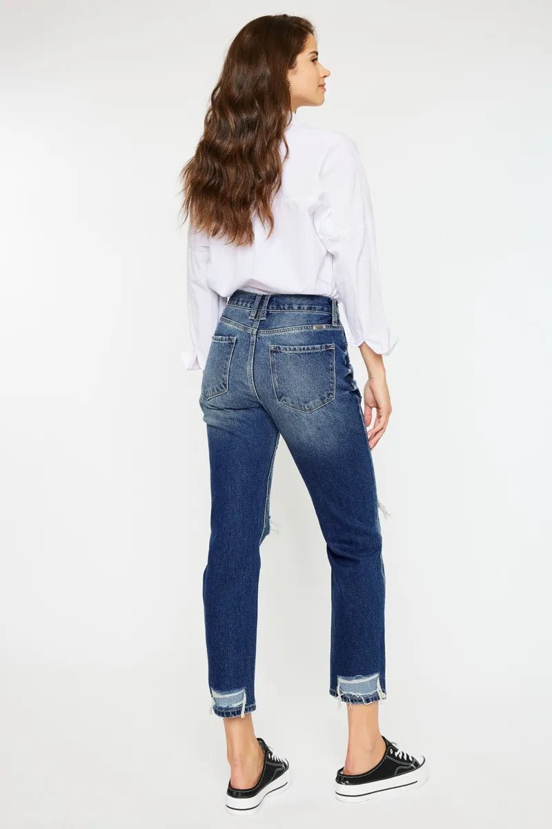 Kancan High Rise Distressed Mom Fit Jeans - Blu Lotus Boutique