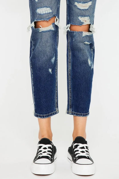 Kancan High Rise Distressed Mom Fit Jeans - Blu Lotus Boutique