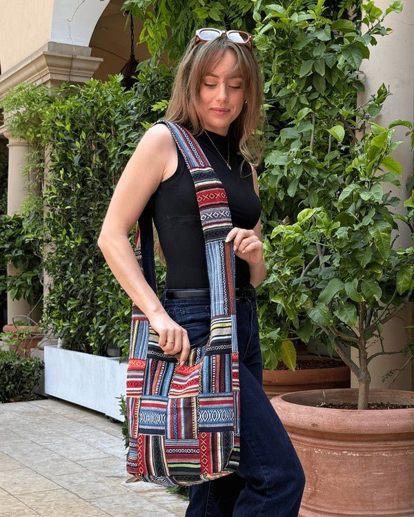 Kathmandu Collection Patchwork Striped Hobo Bag - Blu Lotus Boutique