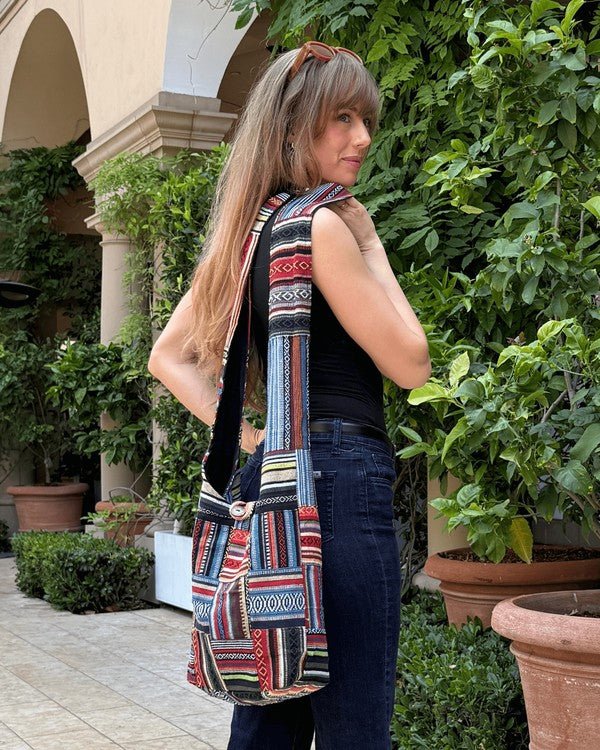 Kathmandu Collection Patchwork Striped Hobo Bag - Blu Lotus Boutique