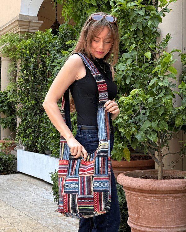 Kathmandu Collection Patchwork Striped Hobo Bag - Blu Lotus Boutique
