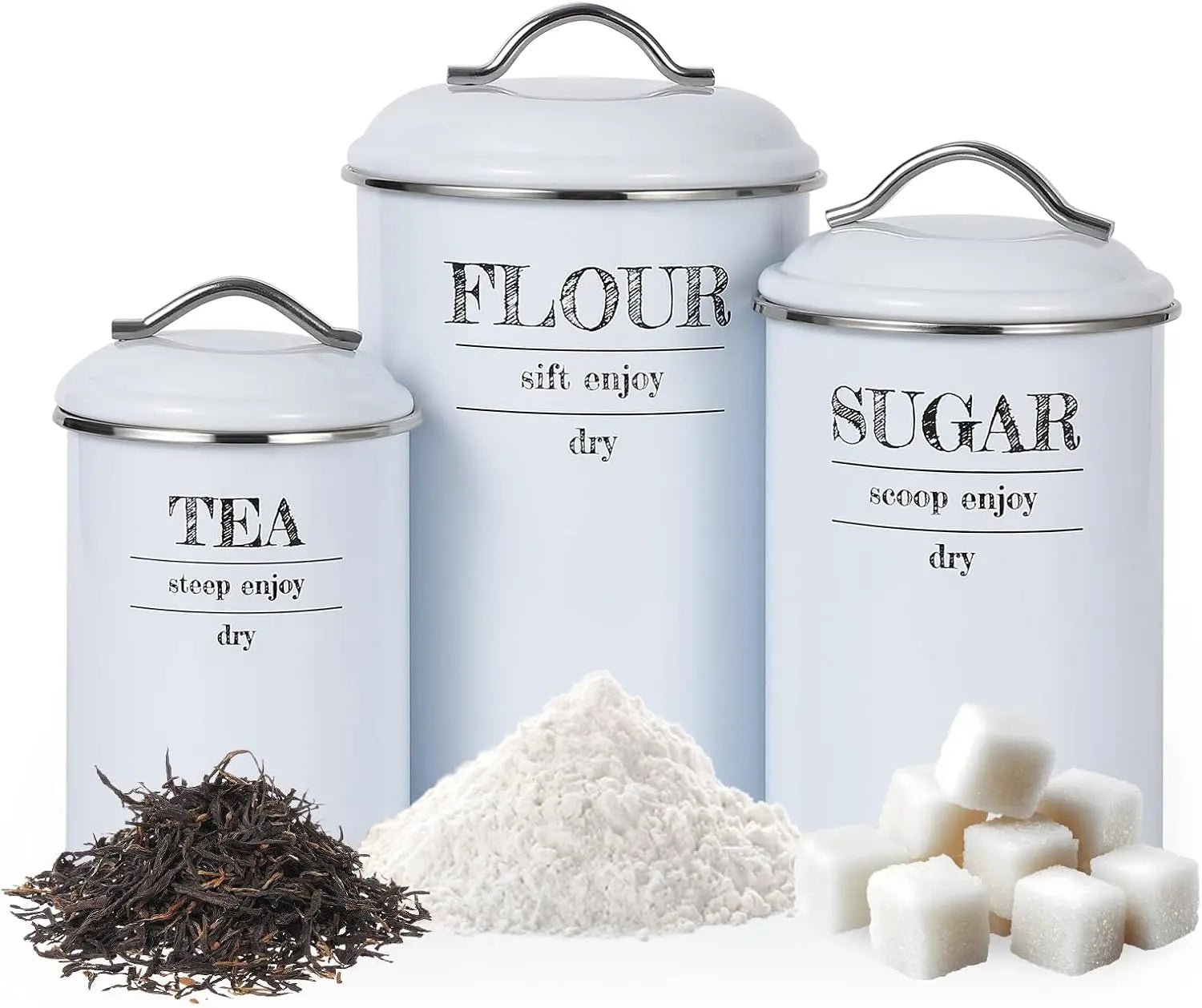 Kitchen Canisters Set of 3, Food Storage Containers with Airtight Lids, Countertop Coffee Tea Sugar Canisters for Home Decor, Wh - Blu Lotus Boutique
