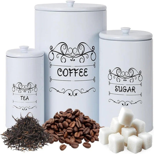 Kitchen Canisters Set of 3, Food Storage Containers with Airtight Lids, Countertop Coffee Tea Sugar Canisters for Home Decor, Wh - Blu Lotus Boutique