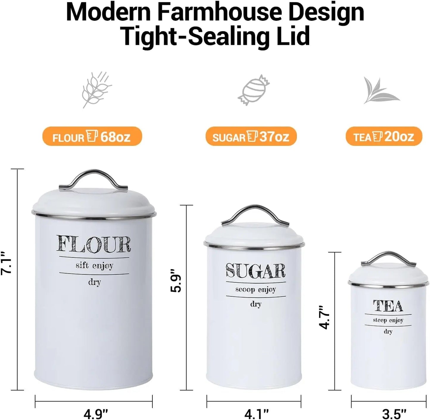 Kitchen Canisters Set of 3, Food Storage Containers with Airtight Lids, Countertop Coffee Tea Sugar Canisters for Home Decor, Wh - Blu Lotus Boutique