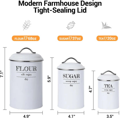 Kitchen Canisters Set of 3, Food Storage Containers with Airtight Lids, Countertop Coffee Tea Sugar Canisters for Home Decor, Wh - Blu Lotus Boutique
