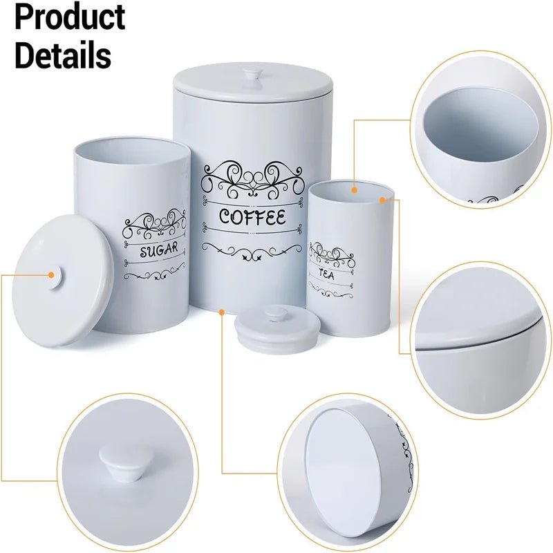 Kitchen Canisters Set of 3, Food Storage Containers with Airtight Lids, Countertop Coffee Tea Sugar Canisters for Home Decor, Wh - Blu Lotus Boutique