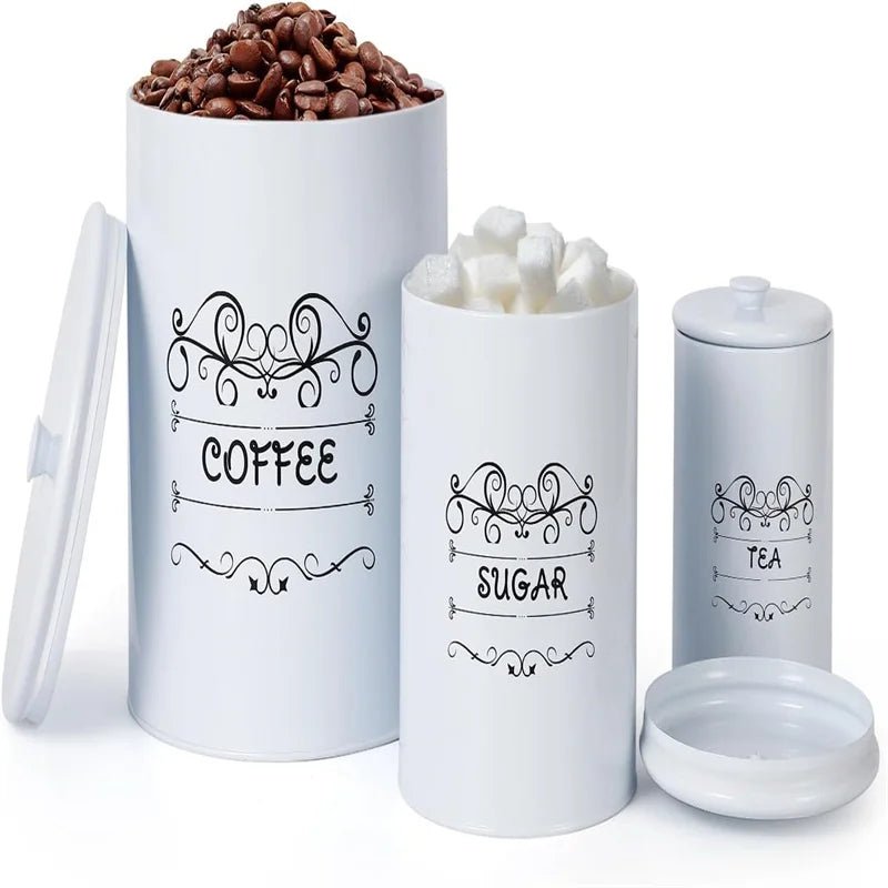 Kitchen Canisters Set of 3, Food Storage Containers with Airtight Lids, Countertop Coffee Tea Sugar Canisters for Home Decor, Wh - Blu Lotus Boutique