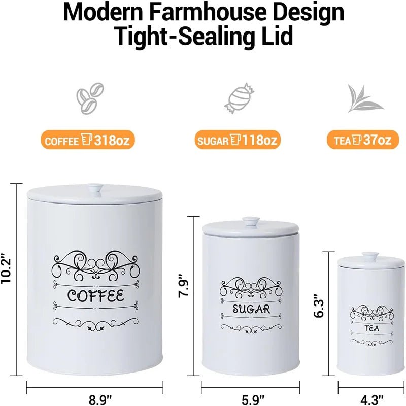 Kitchen Canisters Set of 3, Food Storage Containers with Airtight Lids, Countertop Coffee Tea Sugar Canisters for Home Decor, Wh - Blu Lotus Boutique