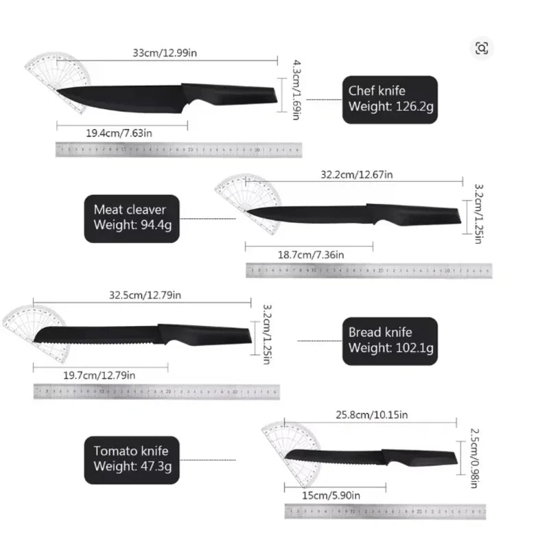 Knife Set, 15 Pcs Kitchen Knife Set with Block Self Sharpening, Dishwasher Safe, 6 Steak Knives, Anti - slip handle, Black - Blu Lotus Boutique