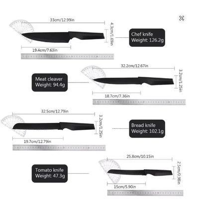 Knife Set, 15 Pcs Kitchen Knife Set with Block Self Sharpening, Dishwasher Safe, 6 Steak Knives, Anti - slip handle, Black - Blu Lotus Boutique