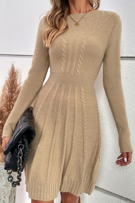Knit Cross Strip Self Fit Solid Sweater Dress - Blu Lotus Boutique