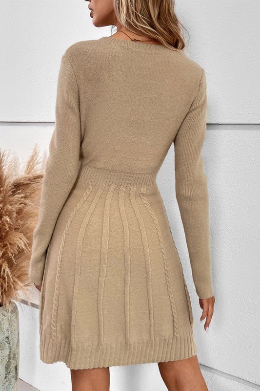 Knit Cross Strip Self Fit Solid Sweater Dress - Blu Lotus Boutique