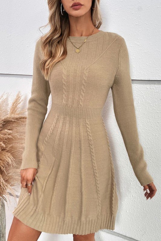 Knit Cross Strip Self Fit Solid Sweater Dress - Blu Lotus Boutique