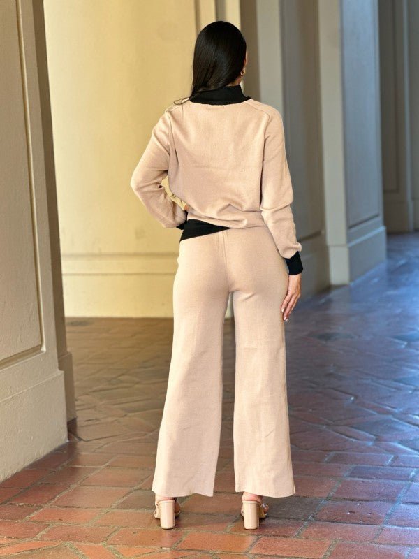 Knit High Waist Pants with Line Contrast Set - Blu Lotus Boutique