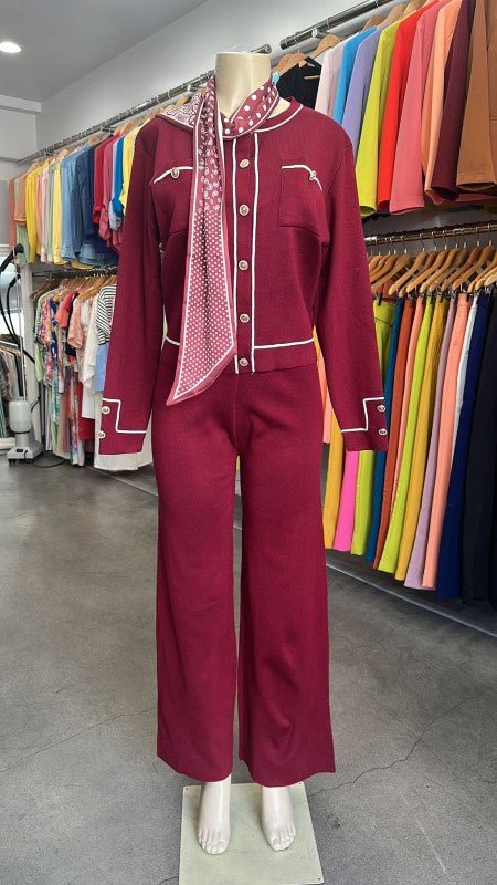 Knit Tailored Ensemble Cardigan & Wide Leg Pants - Blu Lotus Boutique