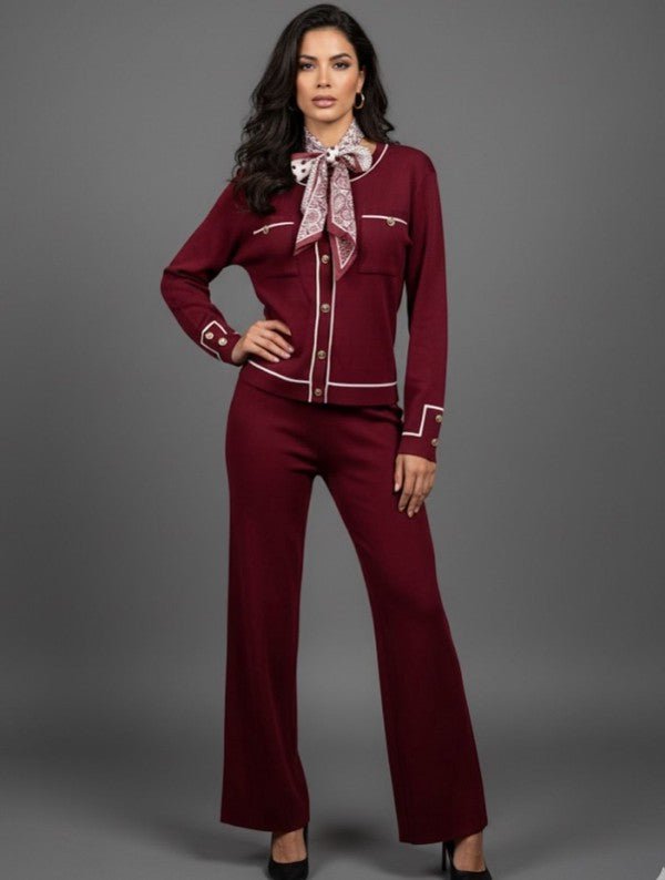 Knit Tailored Ensemble Cardigan & Wide Leg Pants - Blu Lotus Boutique