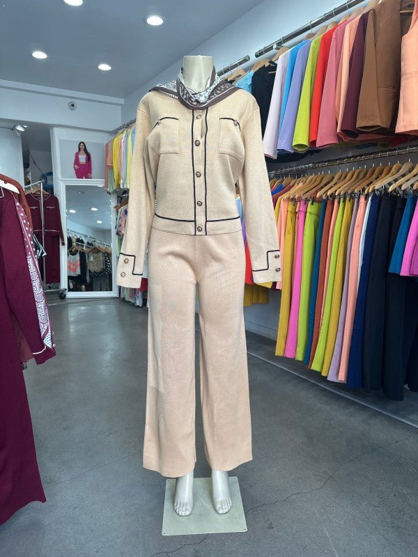 Knit Tailored Ensemble Cardigan & Wide Leg Pants - Blu Lotus Boutique