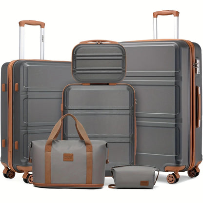 Kono Luxury 6 - Piece Luggage Collection - Hardshell Suitcases + Duffel & Cosmetic Case, 20/24/28" Sizes - Blu Lotus Boutique
