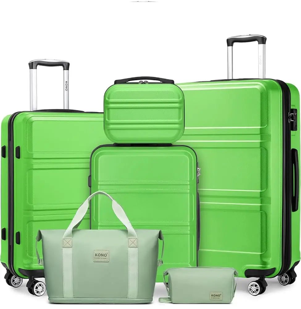 Kono Luxury 6 - Piece Luggage Collection - Hardshell Suitcases + Duffel & Cosmetic Case, 20/24/28" Sizes - Blu Lotus Boutique