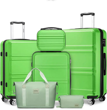 Kono Luxury 6 - Piece Luggage Collection - Hardshell Suitcases + Duffel & Cosmetic Case, 20/24/28" Sizes - Blu Lotus Boutique