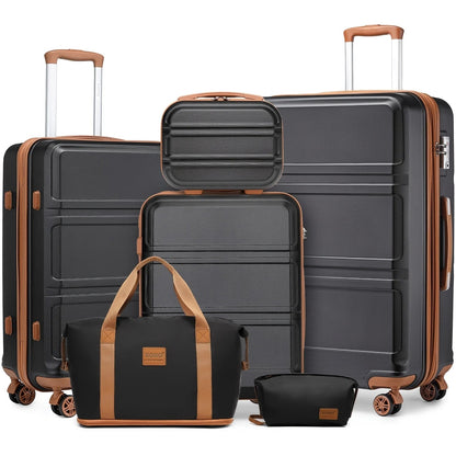 Kono Luxury 6 - Piece Luggage Collection - Hardshell Suitcases + Duffel & Cosmetic Case, 20/24/28" Sizes - Blu Lotus Boutique
