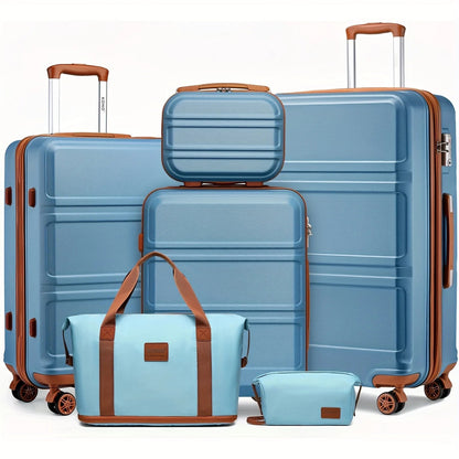 Kono Luxury 6 - Piece Luggage Collection - Hardshell Suitcases + Duffel & Cosmetic Case, 20/24/28" Sizes - Blu Lotus Boutique
