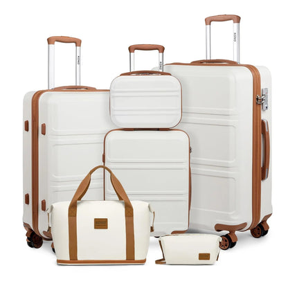 Kono Luxury 6 - Piece Luggage Collection - Hardshell Suitcases + Duffel & Cosmetic Case, 20/24/28" Sizes - Blu Lotus Boutique
