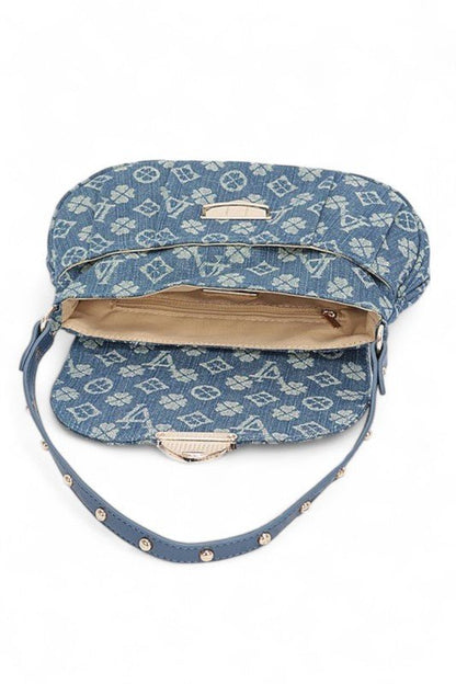 LA Jacquard Denim Fashion Shoulder Bag - Blu Lotus Boutique