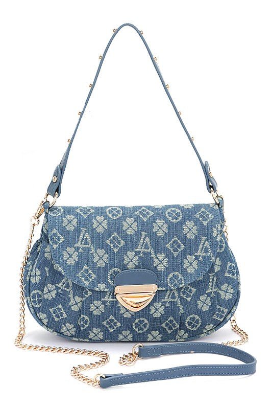 LA Jacquard Denim Fashion Shoulder Bag - Blu Lotus Boutique