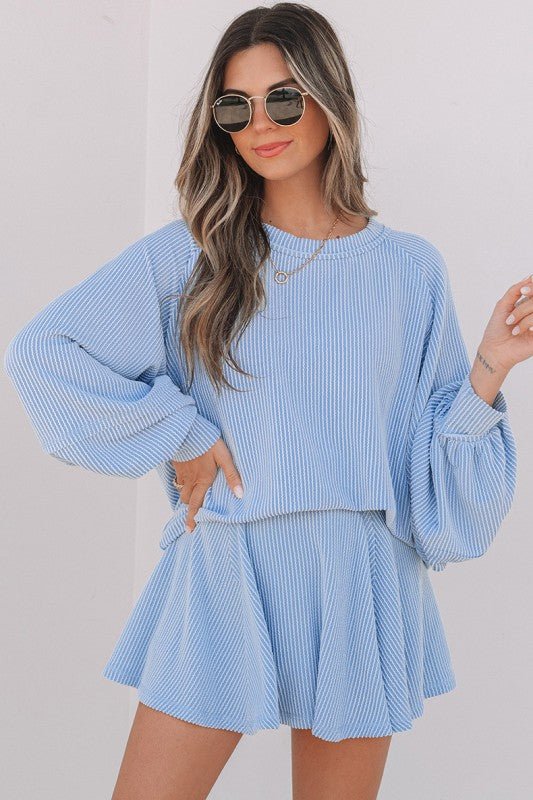 Lantern Sleeve Top High Waist Ruffled Skirt Set - Blu Lotus Boutique