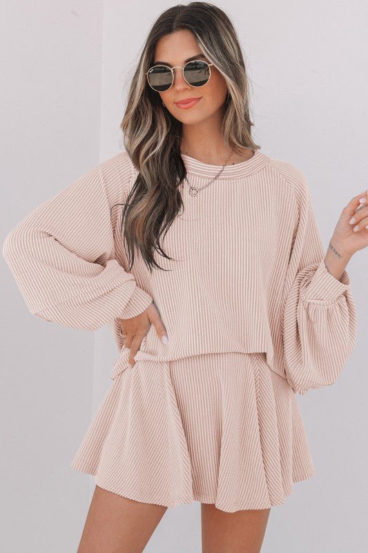 Lantern Sleeve Top High Waist Ruffled Skirt Set - Blu Lotus Boutique