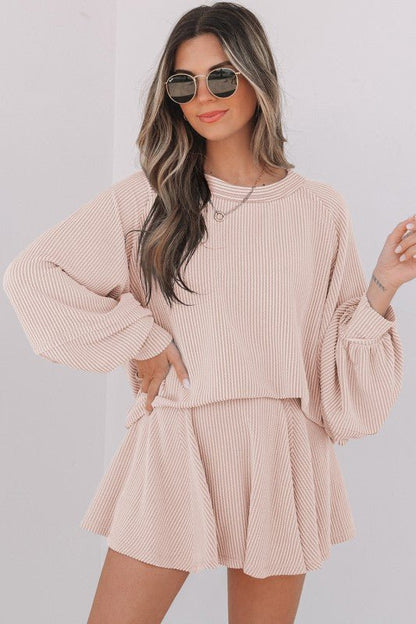 Lantern Sleeve Top High Waist Ruffled Skirt Set - Blu Lotus Boutique