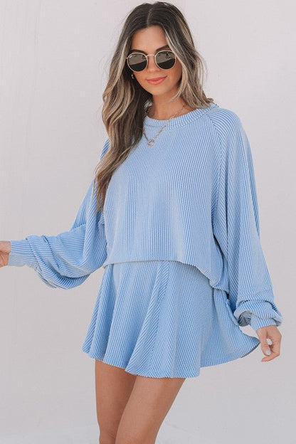 Lantern Sleeve Top High Waist Ruffled Skirt Set - Blu Lotus Boutique