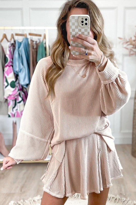 Lantern Sleeve Top High Waist Ruffled Skirt Set - Blu Lotus Boutique