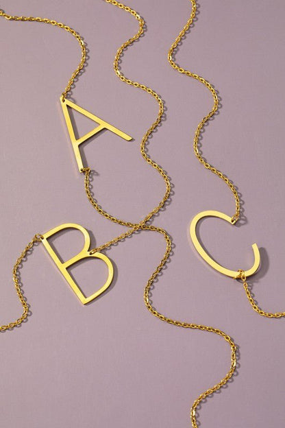 Large stainless steel initial pendant necklace - Blu Lotus Boutique