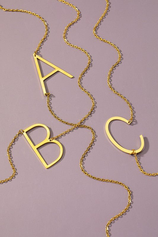 Large stainless steel initial pendant necklace - Blu Lotus Boutique