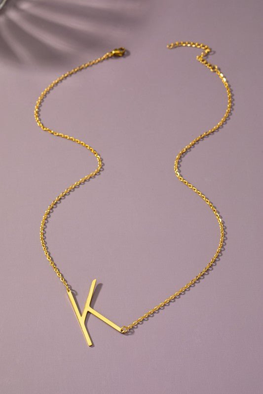 Large stainless steel initial pendant necklace - Blu Lotus Boutique