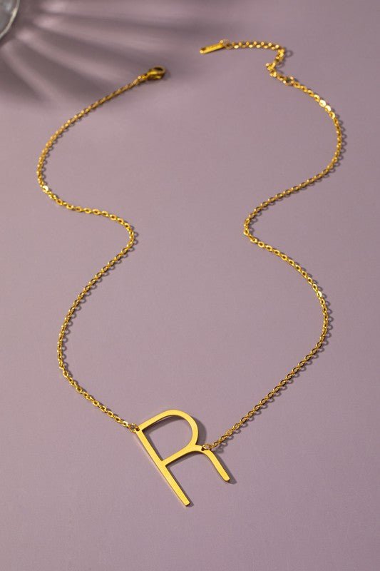 Large stainless steel initial pendant necklace - Blu Lotus Boutique
