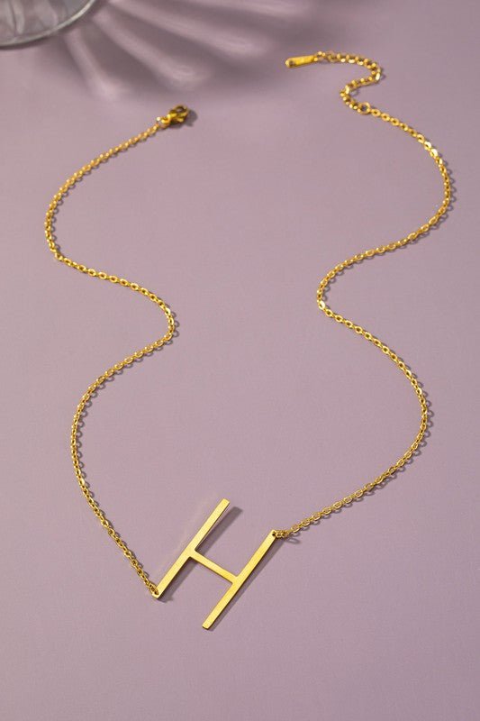 Large stainless steel initial pendant necklace - Blu Lotus Boutique