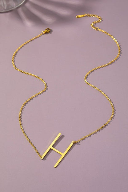 Large stainless steel initial pendant necklace - Blu Lotus Boutique