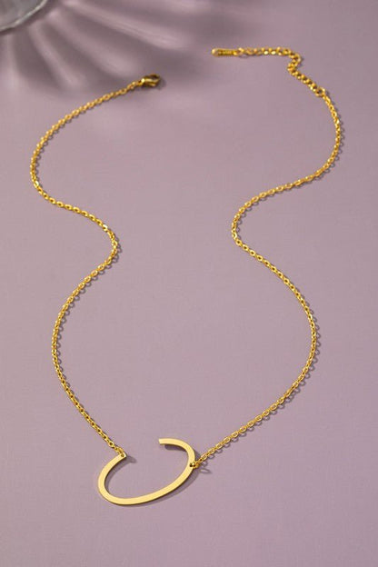 Large stainless steel initial pendant necklace - Blu Lotus Boutique