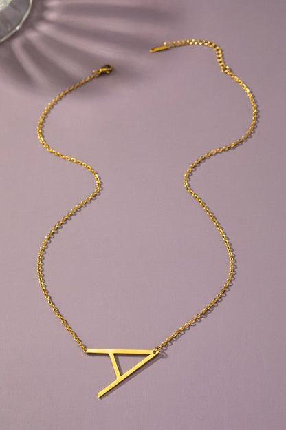 Large stainless steel initial pendant necklace - Blu Lotus Boutique