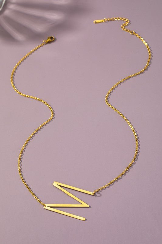 Large stainless steel initial pendant necklace - Blu Lotus Boutique