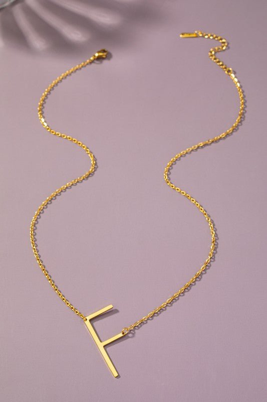 Large stainless steel initial pendant necklace - Blu Lotus Boutique