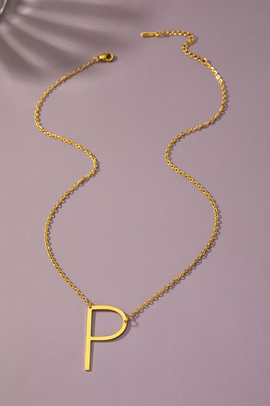 Large stainless steel initial pendant necklace - Blu Lotus Boutique