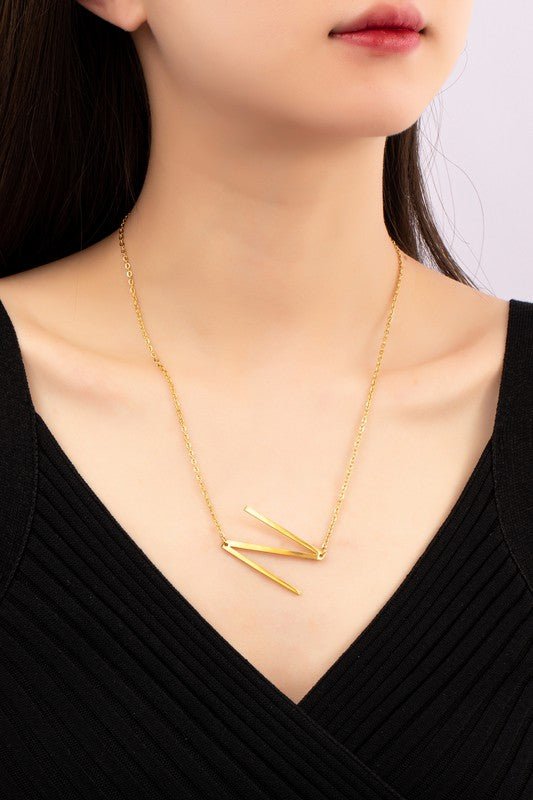Large stainless steel initial pendant necklace - Blu Lotus Boutique