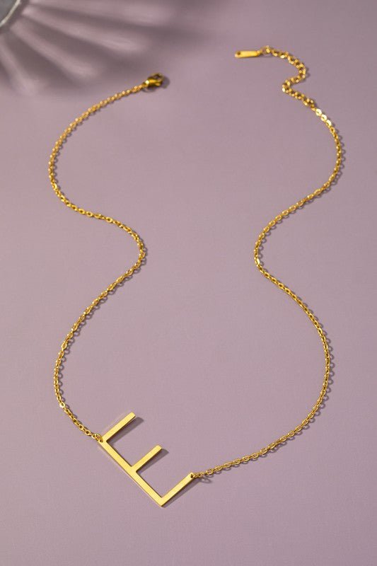 Large stainless steel initial pendant necklace - Blu Lotus Boutique
