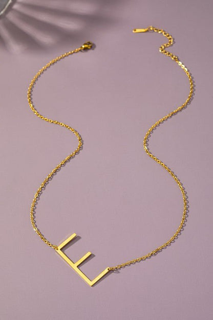 Large stainless steel initial pendant necklace - Blu Lotus Boutique